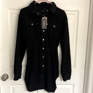 Pretty Little Thing Washed Black Sinched Waist Denim Dress